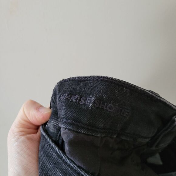 American Eagle Hi-Rise Shortie Black Distressed Shorts Raw Hem 4 - Picture 6 of 7